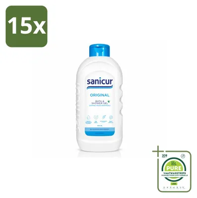 Immagine prodotto di 15 flaconi di Sanicur Original, bagnoschiuma e doccia – 1000 ml - Confezione grande - 15 pezzi