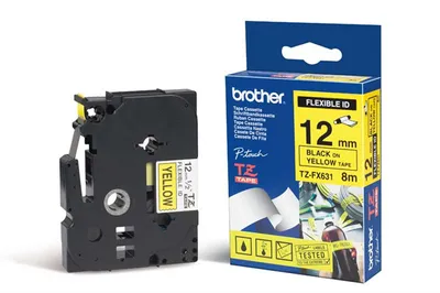 Image de Ruban adhésif Brother TZe-FX631 (impression noire/dossier jaune)