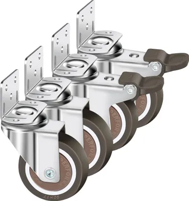 Obrázek produktu pro Sada 4 otočných koleček 50 mm, 100 kg nábytková kolečka, nábytková kolečka typu L s brzdou otočná o 360°, pro vnitřní i venkovní použití (2 kolečka s brzdou, 2 kolečka bez brzdy)