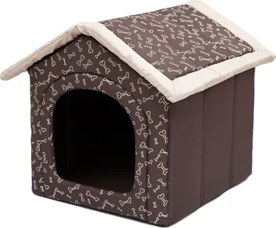 Produktbild von Doggy Hundehütte Hundehöhle Hundebett Hundehaus Katzenhöhle Tierbett XL - 60x55 cm braun mit Knochen