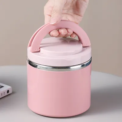 Produktbild von 630ml Thermo Lunchbox aus Edelstahl mit Griff, Vakuumversiegelung wärmender Lebensmittelbehälter, Frühstückstasse, Suppenschüssel, rosa