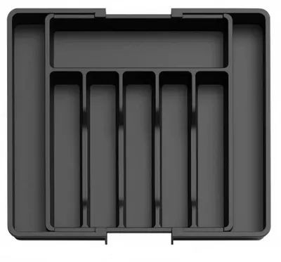 Bestecklade-Organizer, ausziehbar, 7 Fächer, 38x34x5 cm, schwarz
