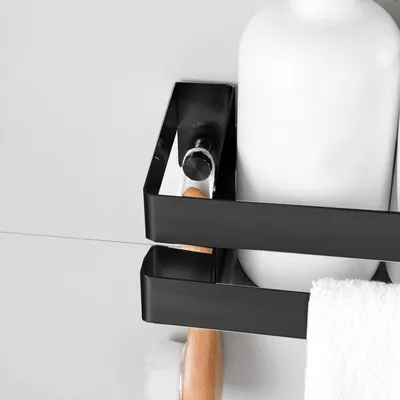 Produktbild von Schwarzes Duschregal - selbstklebend und rostfreies Stahl - 1 Stück - 33 cm