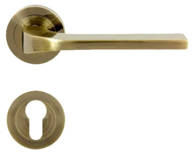 Produktbild von DOMINO Türgriff Drückergarnitur PZ-Profilzylinder Set | Rund-Rosette | Türklinke für Bürotür, Kellertür & Innentür | Aluminium | Bronze | TIPO-R M3 PZ