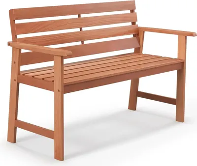 Image de Banc de jardin en bois dur - Banc d'extérieur pour 2 personnes - Résistant aux intempéries - Avec accoudoirs - Design moderne - Pour terrasse et balcon - À monter soi-même