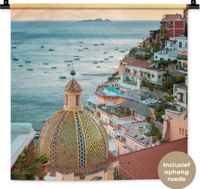 Produktbild von MuchoWow® Wandteppich Wandbehang Italien - Positano - Meer 60x60 cm Tapisserie Dekoration Wandtuch - Dekorationen - Wand Decke