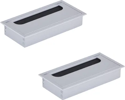 Produktbild von HOOZ 2x Kabeldurchführung Schreibtisch, 160mm Aluminium Kabeldurchlass mit Bürstendichtung, Kabeldurchführung Tisch für Tisch Büro Arbeitsplatten, Kabelkanal für Möbel und Schreibtisch (Rechteckig)