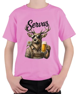Produktbild von Servus Hirsch Edelweiß Bier Bayern Lederhose Dirndl Kinder T-Shirt, Pink, 116