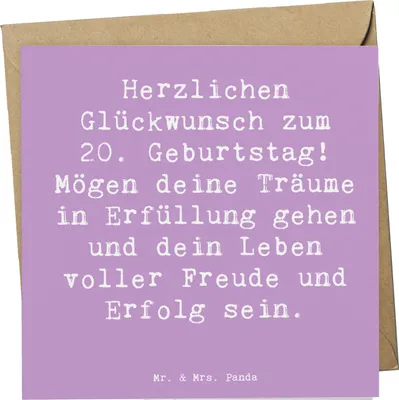 Produktbild von Mr. & Mrs. Panda Klappkarte Spruch 20. Geburtstag - Lavendeltraum - Geschenk, Unterstützung, faltkarte, Glückwunschkarte, Liebe, Erfolg, neues Lebensjahr, anlasskarte