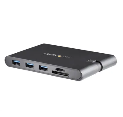 Produktbild von StarTech.com USB-C Multiport Adapter - USB Typ C Mini Dock mit HDMI 4K oder VGA 1080p Video - 100W PD Pass-through, 3 Port USB 3.0 Hub, GbE, SD & MicroSD - Laptop Travel Dock, Kabelgebunden, USB 3.2 Gen 1 (3.1 Gen 1) Type-C, 10,100,1000 Mbit/s, IEEE 802.3, IEEE 802.3ab, IEEE 802.3u, Schwarz, MMC, MicroSD (TransFlash), SD