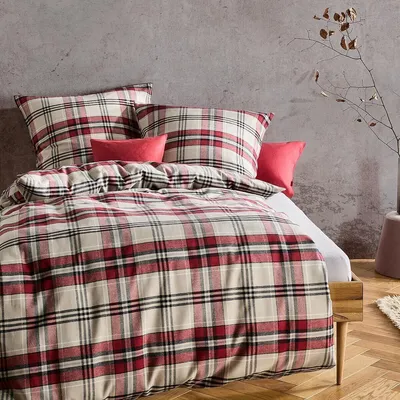 Produktbild von Fleuresse Lech Edelflanell Bettwäsche 135x200 Karo rot camel sand 604465-07