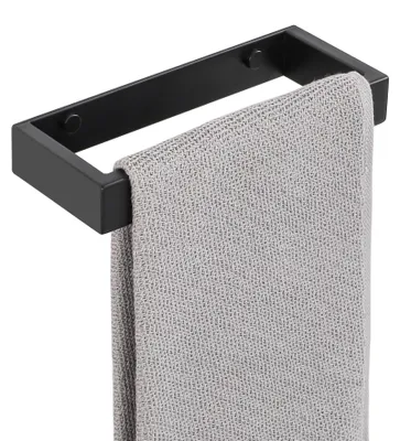 Image de Porte-serviettes sans perçage ou avec perçage, 20 cm, noir, acier inoxydable SUS304, barre porte-serviettes sans perçage, fixation murale autocollante, porte-serviettes pour salle de bains et cuisine