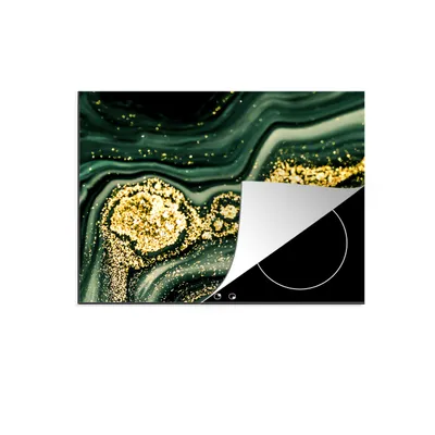 Produktbild von KitchenYeah© Herdabdeckplatte Marmor - Gold - Glitter - Grün - Marmoroptik - Luxus , 70x52cm, Küche Deko, Glaskeramikkochfeld Herdabdeckung, Abdeckplatte fùr Kochfeld
