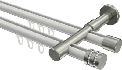 Produktbild von Interdeco Innenlaufstange / Gardinenstange mit Innenlauf Weiß / Edelstahl-Optik, Typ Prestige Estana (Glitzerkappe), 20 mm Ø 2-läufig, 420 cm