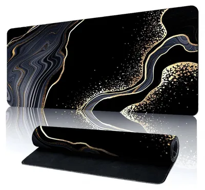 Obrázok produktu pre Podložka pod myš XXL, podložka pod stôl, 900x400 mm, čierno-zlatá, mramorový vzor