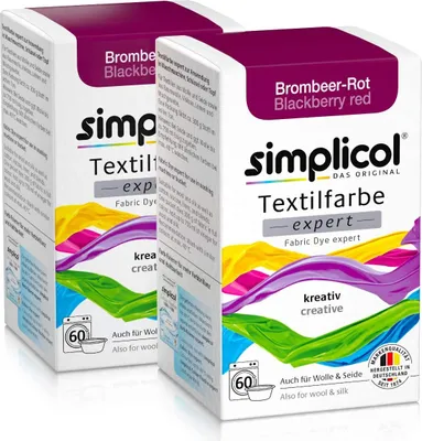 Produktbild von simplicol Textilfarbe expert, DIY Färbemittel für Stoff in verschiedenen Farben, Farbe:Brombeer-Rot (1706), Größe:2er Pack