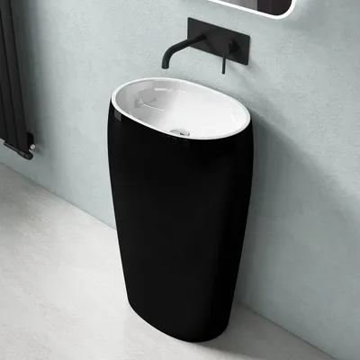 Produktbild von doporro freistehendes Standwaschbecken BTH: 53.5x36x85cm innnen weiß+außen schwarz aus Mineralguss Waschtisch Waschplatz Standsäule colossum32