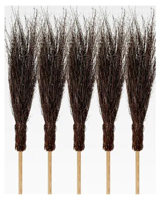 Produktbild von 5 Strauchbesen aus Birkenreisig mit 5 Stielen 140 cm - Handgefertigt und 3-fach gebunden - Reisigbesen für Haus und Garten
