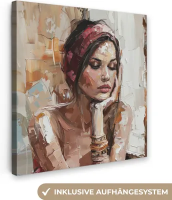 Zdjęcie produktu dla MuchoWow® - Obraz na płótnie - Kobieta - Malarstwo - Portret - Nowoczesny, obraz na ścianę, dekoracja ścienna obrazy salon, 90x90cm