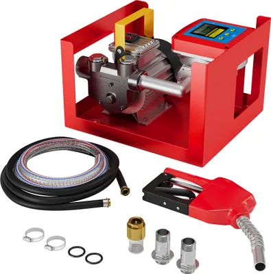 Image de Wiltec Pompe à Fuel GasoilAutoaspirante – 230 V / 550 W / 60 l/min – avec Pistolet de distribution à arrêt automatique, Compteur numérique et tuyaux