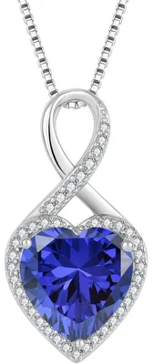 Produktbild von Kette Damen 925 Sterling Silber Herz Geburtsstein Halskette Tansanit 45+3 cm