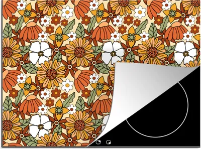 Produktbild von KitchenYeah© Herdabdeckplatte Blumen - Vintage - Muster , 71x52cm, Küche Deko, Glaskeramikkochfeld Herdabdeckung, Abdeckplatte fùr Kochfeld