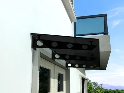 Produktbild von BuyLando (3S) 250x90 cm Grauglas Glasvordach inkl. Edelstahlhalter in Schwarz