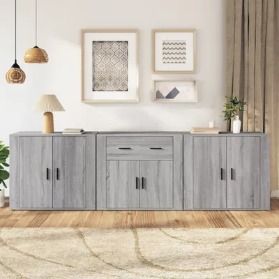 Produktbild von The Living Store Sideboards 3 Stk. Grau Sonoma Holzwerkstoff