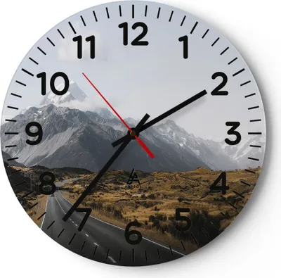 Produktbild von Wanduhr - Rund - Glasuhr - Weg Berg Gipfel - 40x40cm - Schleichendes Uhrwerk - Lautlos - zum Aufhängen bereit - Dekoration Modern - Wanddekoration aus Glas - C4AR40x40-4833