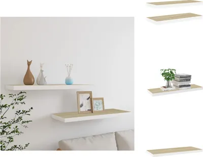 Obrázek produktu pro vidaXL Plovoucí police 2 ks. Dubový vzhled a bílá 80x23,5x3,8 cm MDF - Nástěnné police