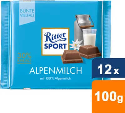 Obrázok produktu pre Ritter Sport - Alpské mlieko 100gr | 12 kusov