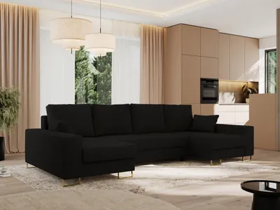 Produktbild von MKS MEBLE Ecksofa U mit Schlaffunktion und Bettkasten, Wohnlandschaft U-form - DORIAN U - Schwarz Boucle