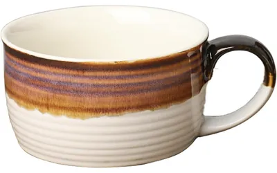 Produktbild von Große Keramiktasse 700ml Weiß und Braun mit Henkel für Kaffee, Tee, Müsli