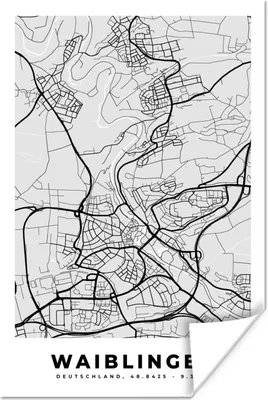 Produktbild von MuchoWow® Poster Stadtplan - Waiblingen - Karte - Deutschland 120x180 cm - Kunstposter