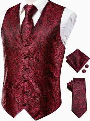 Image de Gilet rouge à motifs pour un costume, avec accessoires, taille S