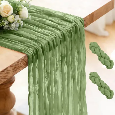 Produktbild von 2 Packs Tischläufer aus Cheesecloth - Dunkelgrün 300 x 90 cm