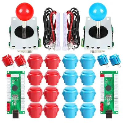 Immagine prodotto di Controller USB per 2 giocatori per giochi su PC, composto da: 2 joystick a 5 pin, 4 pulsanti a pressione da 24 mm e 16 tasti da 30 mm
