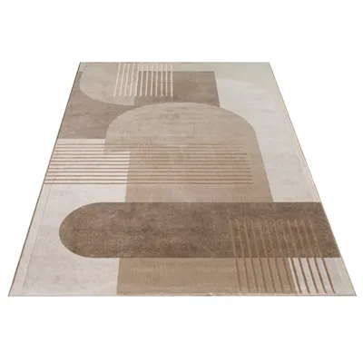 Produktbild von Teppich Wohnzimmer Schlafzimmer Kurzflor Geometrisch Bogen Abstrakt Beige Grösse 160x230 cm