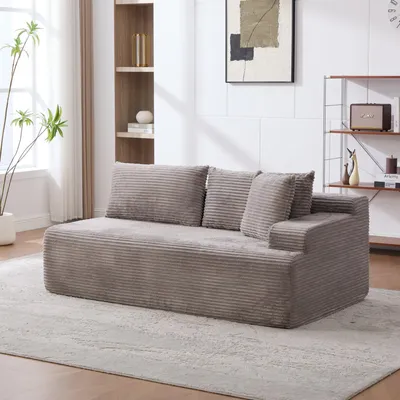 Obrázek produktu pro okwish Dvousedák s pravou područkou, relaxační křeslo s polštářem, chenille látka, protiskluzová spodní část, do obývacího pokoje, šedá