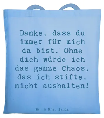 Produktbild von Mr. & Mrs. Panda Tote Bag Spruch Dankbarkeit für Freundschaft - Sky Blue - Geschenk, Shopping Tasche, Chaos und, Geschenke Freunde, umhängebeutel, Stimmung, Wertschätzung