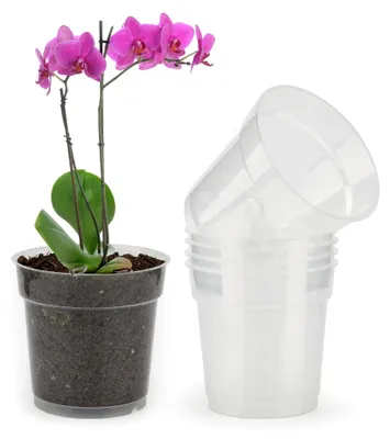Produktbild von 11,5 cm Orchideentöpfe, transparente Blumentöpfe, 6 Stück Pflanztöpfe für Orchideen aus Kunststoff, Töpfe mit Drainageloch für Innen- und Außenbereich