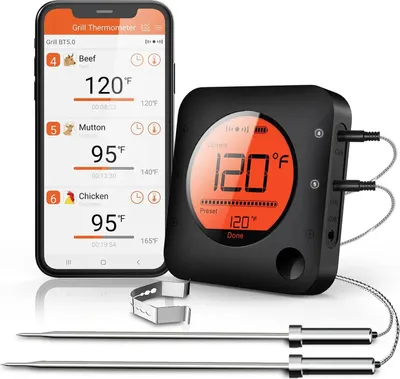 Produktbild von ANTCOOL Bratenthermometer Kabelloses Bluetooth-Fleischthermometer Digitales Grill-Küchenthermometer Unterstützt 2 Sonden App Echtzeitüberwachung Kochofen