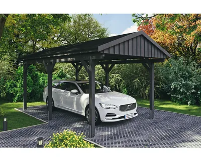 Produktbild von Einzelcarport SKAN Holz Fichtelberg inkl. Dachschindeln schwarz 317 x 566 cm Schiefer