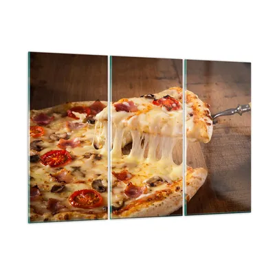 Produktbild von Bilder auf glas - Pizza Käse Tomaten - 165x110cm - Glasbilder - Wandbilder - Kunstdruck - zum Aufhängen bereit - Wanddekoration aus Glas - Glas Bilder - Wandbild auf Glas - 3 Teile - GCE165x110-3784
