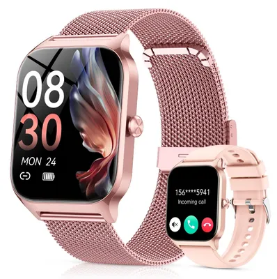 Produktbild von Smartwatch Damen mit Telefonfunktion Smart Watch 120+Sportmodi mit Herzfrequenz SpO2 Schlafmonitor IP68 für iOS Android 2 Armbänder Roségold