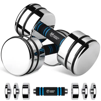 Image de Ensemble de haltères réglables 2 x 5 kg - Haltères en acier compacts - Poignées en mousse - Pour l'entraînement de fitness à domicile