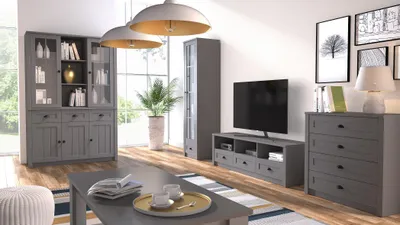 Immagine prodotto di Set di mobili per il soggiorno credenza di design tavolino d'arredo 5 pezzi.