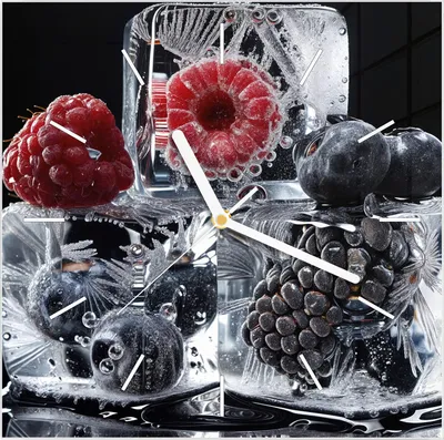 Produktbild von Wanduhr aus Glas mit Motiv Gefrorene Früchte- 30 x 30 cm - inkl. Aufhängesystem
