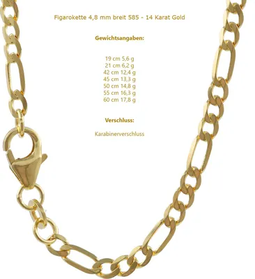 Produktbild von Goldkette Figarokette Halskette Breite 4,8 mm 50 cm 585 - 14 Karat Gold
