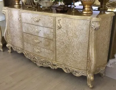 Produktbild von Casa Padrino Luxus Barock Sideboard Antik Gold 220 x 55 x H. 110 cm - Massivholz Schrank mit 2 Türen und 4 Schubladen - Edel & Prunkvoll